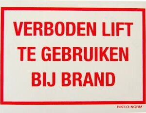 Sticker Verboden lift te gebruiken bij brand 100x70mm