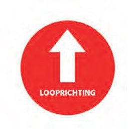 Vloersticker pijl + tekst looprichting rood/wit Ø200mm